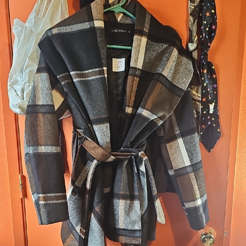 Chicwish Checkered Belted Jacket - image 1